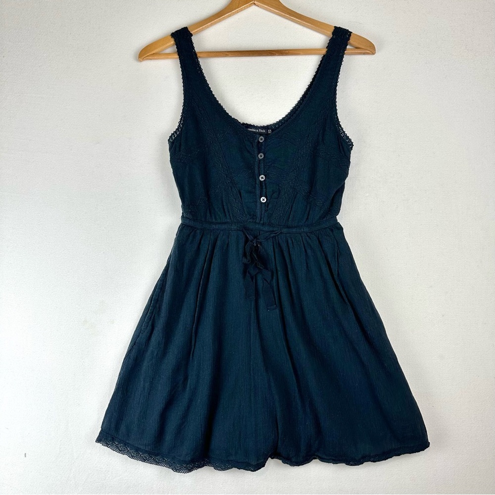 Abercrombie & Fitch Sleeveless Button Front Drawstring Waist Crinkle Mini Dress